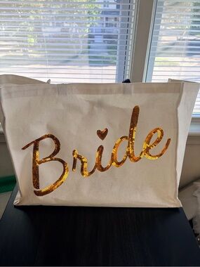 Sequin 'Bride' Canvas Tote Bag - Gold Script